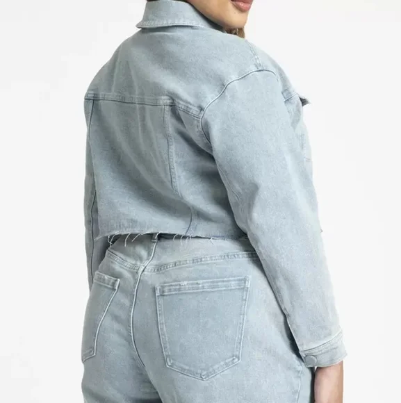 Denim Rosette Cropped Jacket - Picture 3 of 4